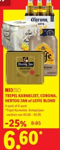 Aanbieding: TRIPEL KARMELIET, CORONA, HERTOG JAN of LEFFE BLOND