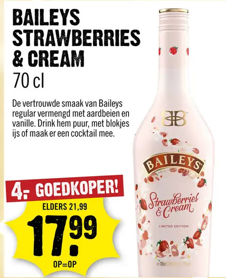 Aanbieding: Baileys Strawberries & Cream 70 cl