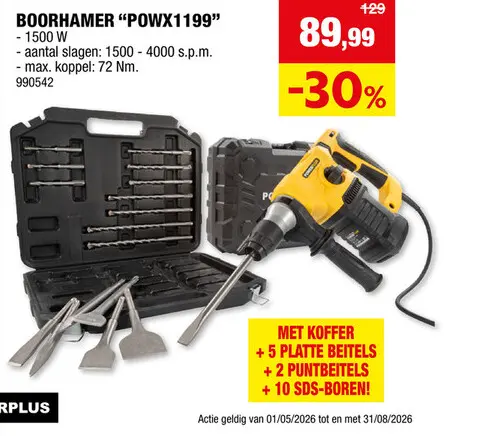 Promotie: Powerplus POWX1199 boorhamer 1500W + 17 accessoires
