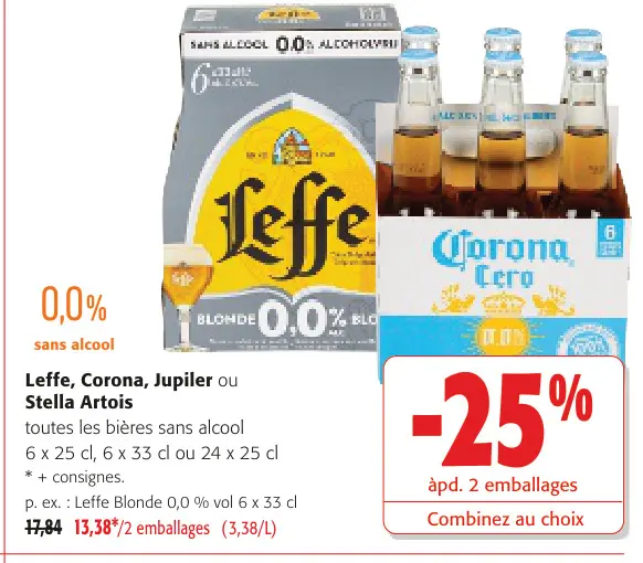 Offre: Leffe, Corona, Jupiler ou Stella Artois