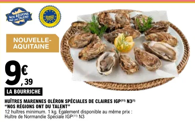 Offre: Huîtres marennes oléron spéciales de claires 