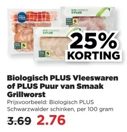 Aanbieding: Biologisch PLUS Vleeswaren of PLUS Puur van Smaak Grillworst