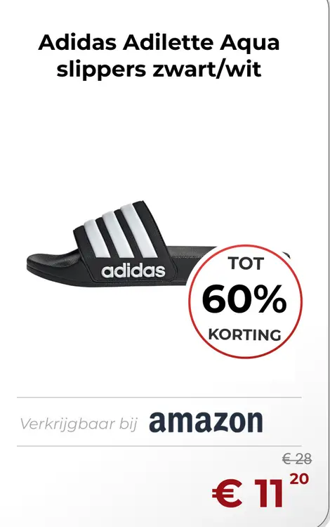 Aanbieding: Adilette Aqua slippers zwart/wit