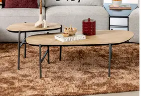Aanbieding: Hendrik, Set Van 2 Salontafels 63 X 120 Cm / 62 X 44 Cm - Fishbone - Natural