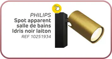 Offre: Spot apparent salle de bain philips idris - noir, laiton - gu10