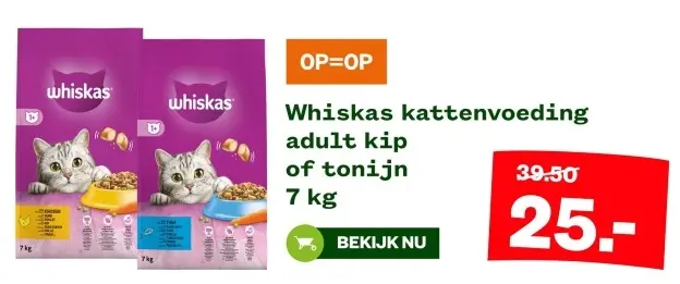 Aanbieding: Whiskas kattenvoeding adult kip of tonijn