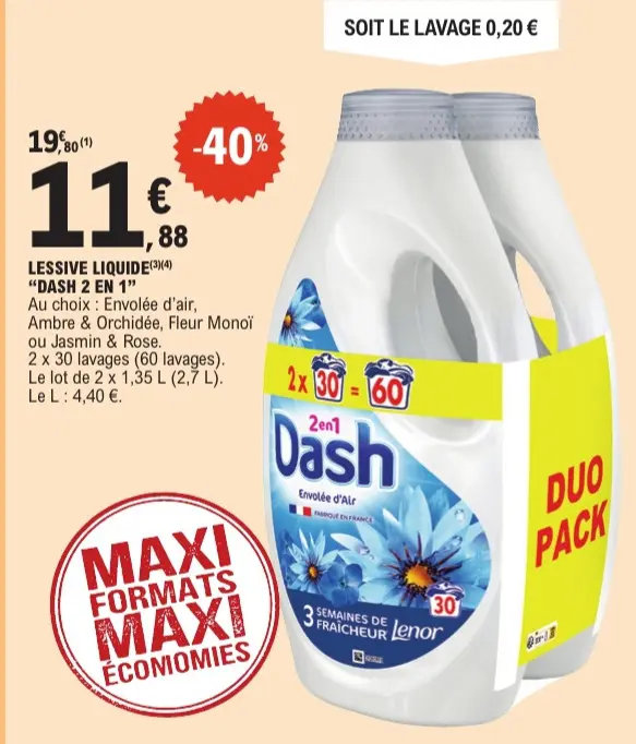 Offre: Lessive liquide "Dash 2 en 1"
