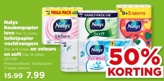 Keukenpapier, toiletpapier, vochtvangers en velours en soft