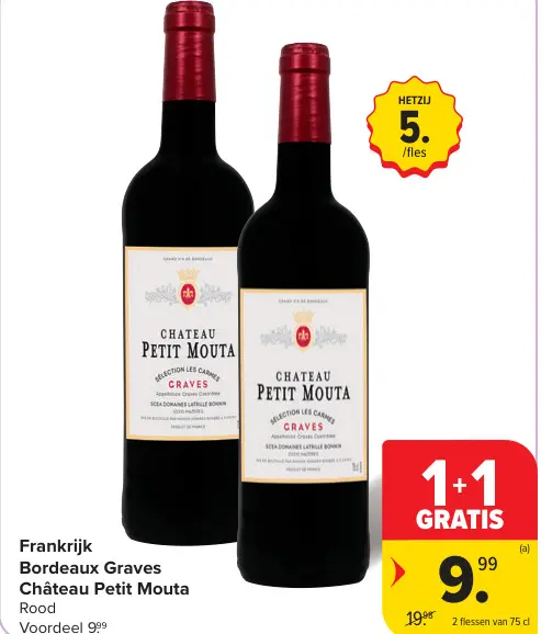 Promotie: Bordeaux Graves Château Petit Mouta Rood