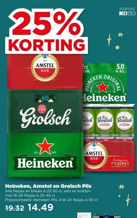 Aanbieding: Heineken, Amstel en Grolsch Pils