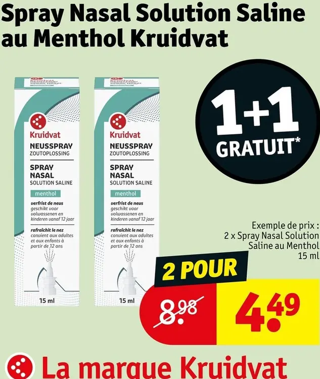 Offre: Spray Nasal Solution Saline au Menthol