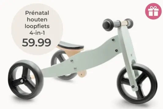 Aanbieding: houten loopfiets 4-in-1