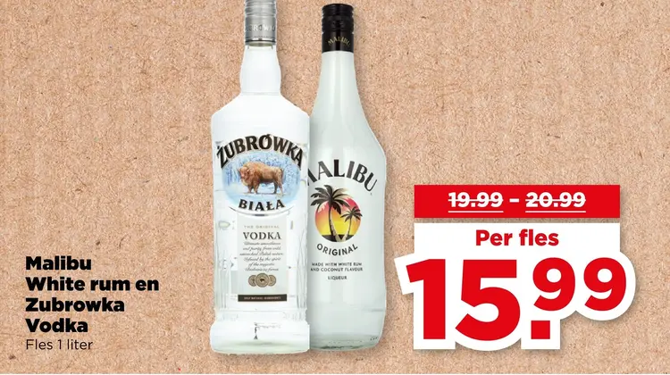 Aanbieding: Malibu White rum en Zubrowka Vodka