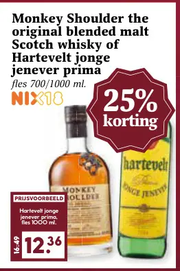 Aanbieding: Monkey Shoulder the original blended malt Scotch whisky of Hartevelt jonge jenever prima