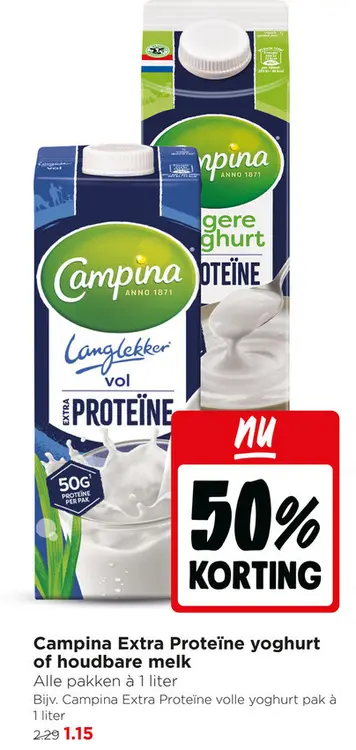 Aanbieding: Extra Proteïne yoghurt of houdbare melk