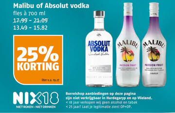 Aanbieding: Malibu of Absolut vodka