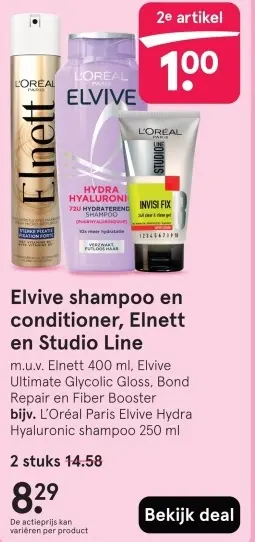 Aanbieding: Elvive shampoo en conditioner, Elnett en Studio Line