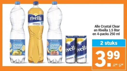 Aanbieding: Alle Crystal Clear en Rivella 1.5 liter en 4-packs 250 ml