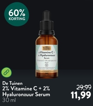 Aanbieding: De Tuinen 2% Vitamine C + 2% Hyaluronzuur Serum - 30ml