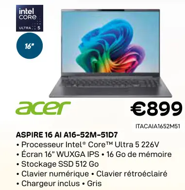 Offre: Aspire 16 ai a16-52m-51d7