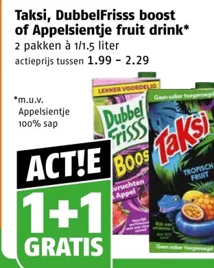 Aanbieding: Taksi, DubbelFriss boost of Appelsientje fruitdrink