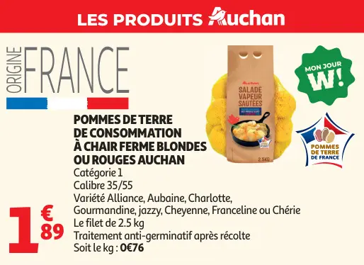 Offre: Pommes de terre de consommation à chair ferme blondes ou rouges