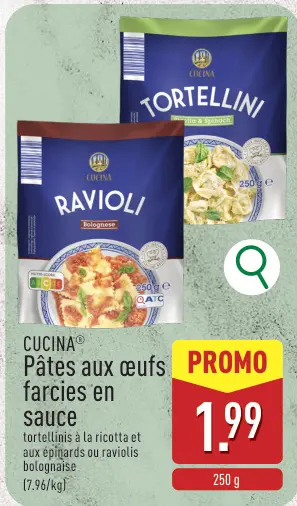 Offre: Pâtes aux œufs farcies en sauce