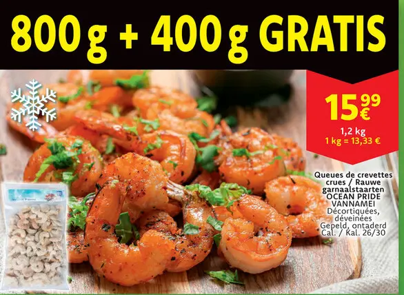Offre: Queues de crevettes crues / Rauwe garnaalstaarten
