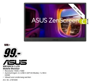Aanbieding: ASUS MB169CK C LCD Mobile Monitor