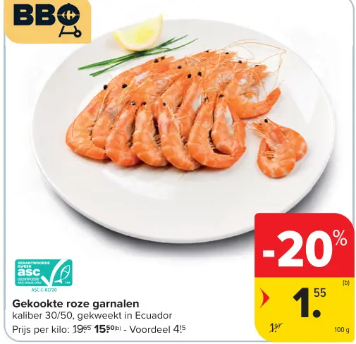 Promotie: Gekookte roze garnalen