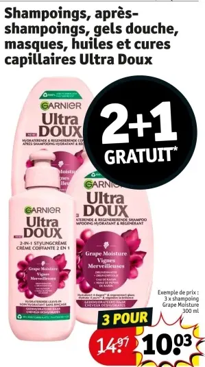 Offre: Shampooings, après-shampoings, gels douche, masques, huiles et cures capillaires