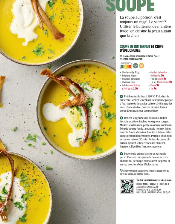 Offre: Soupe de butternut et chips d'epluchures