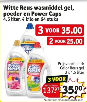 Aanbieding: Witte Reus wasmiddel gel, poeder en Power Caps