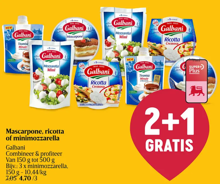 Promotie: Mascarpone, ricotta of minimozzarella