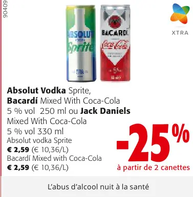 Offre: Absolut Vodka, Bacardi ou Jack Daniels