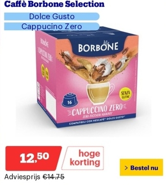 Aanbieding: Caffè Borbone Selection - Dolce Gusto - Cappucino Zero - 16 capsules
