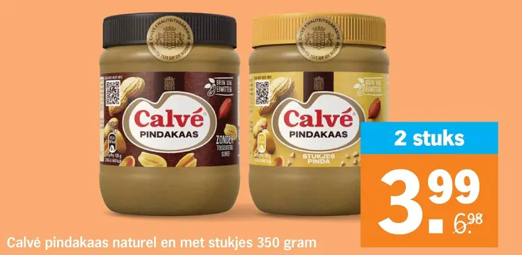 Aanbieding: Calvé pindakaas naturel en met stukjes