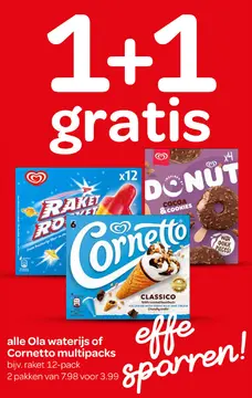 Aanbieding: Ola waterijs of Cornetto multipacks