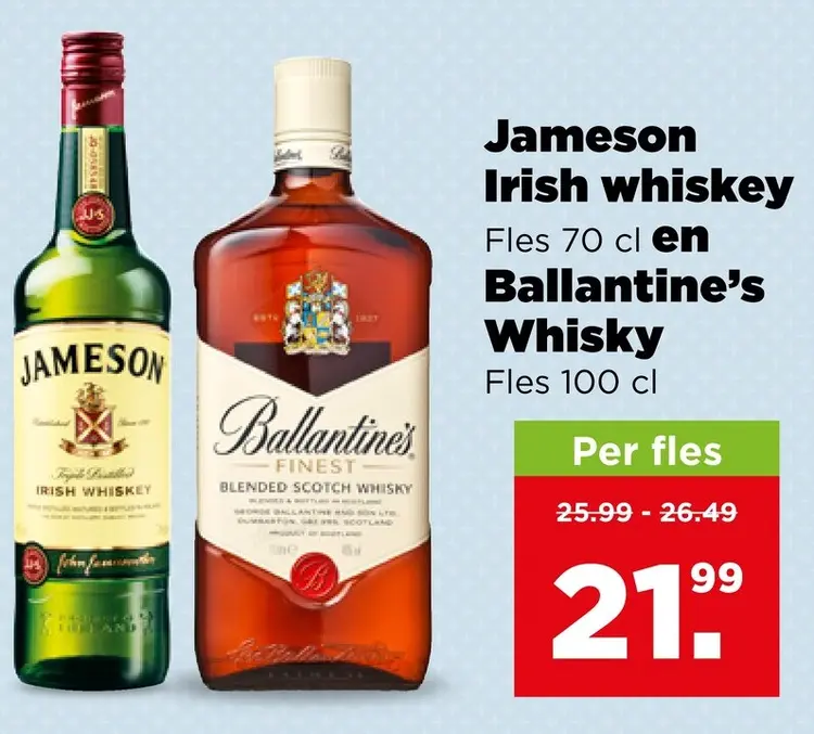 Aanbieding: Jameson Irish whiskey en Ballantine's Whisky
