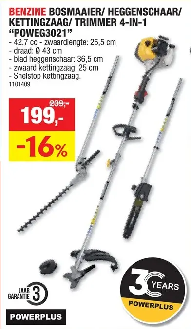 Promotie: Powerplus POWEG3021 4-in-1 benzine tuin multitool 42,7cc