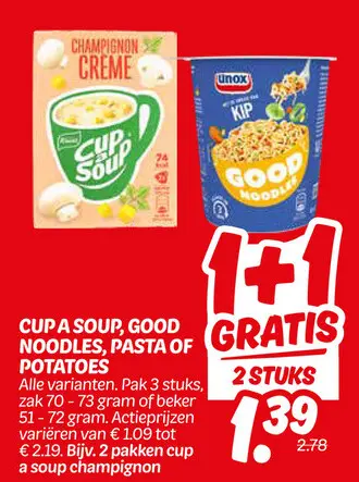 Aanbieding: Cup a soup, good noodles, pasta of potatoes
