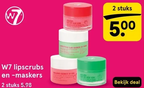 Aanbieding: W7 lipscrubs en -maskers