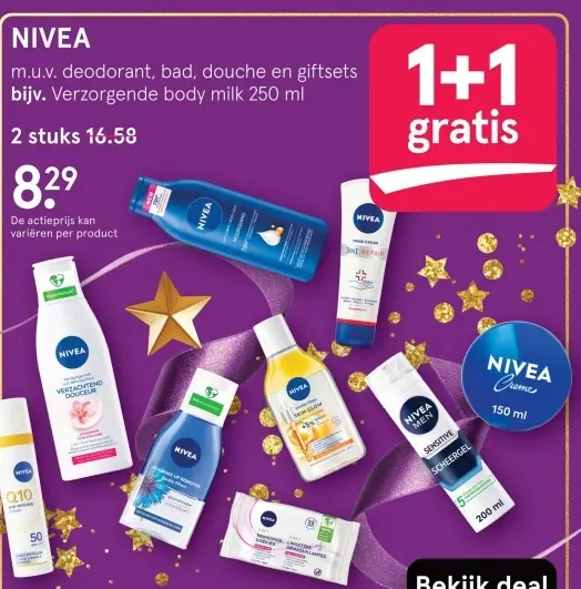 Aanbieding: NIVEA m.u.v. deodorant, bad, douche en giftsets