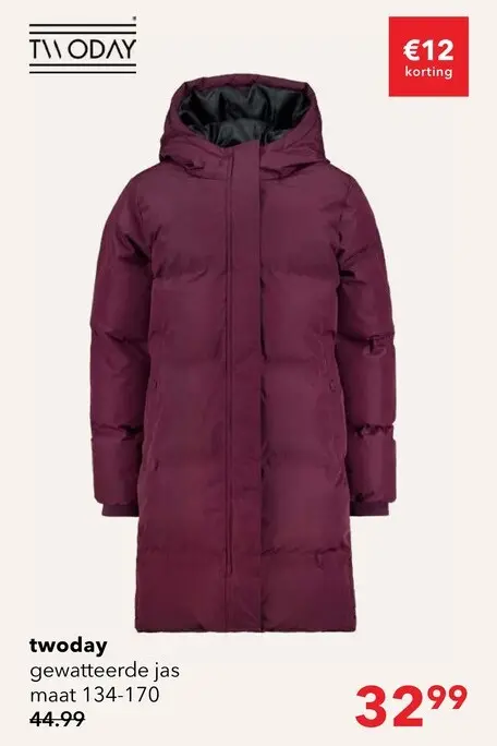 Aanbieding: TwoDay lange gewatteerde meisjes winterjas bordeaux