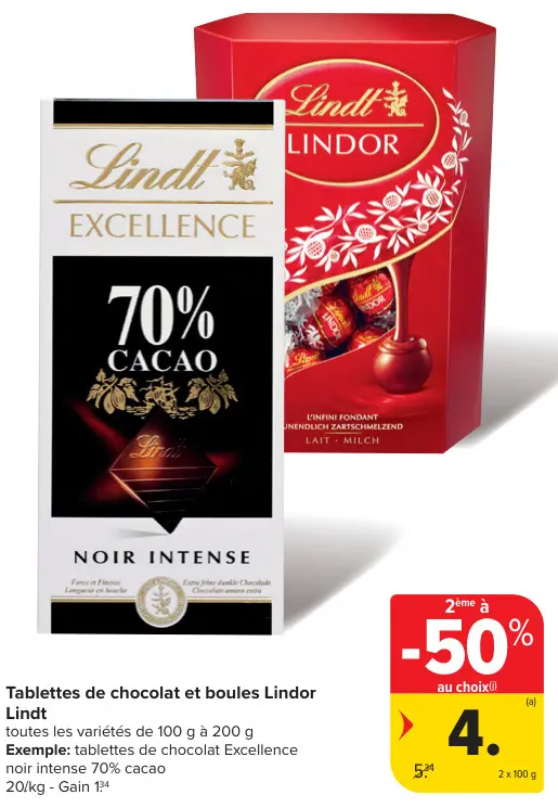 Offre: Tablettes de chocolat et boules Lindor