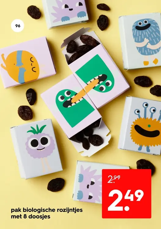 Aanbieding: Pak biologische rozijntjes met 8 doosjes