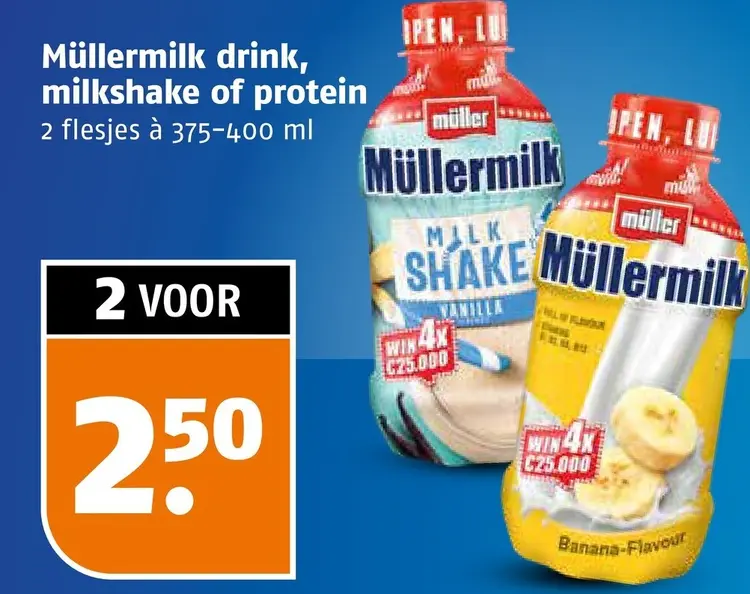 Aanbieding: Müllermilk drink, milkshake of protein