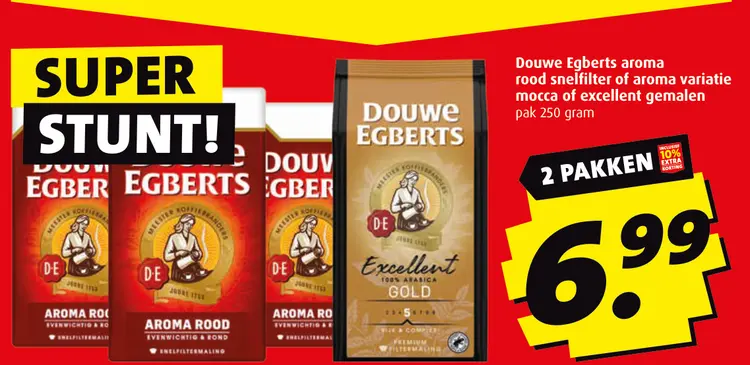 Aanbieding: Douwe Egberts aroma rood snelfilter of aroma variatie mocca of excellent gemalen