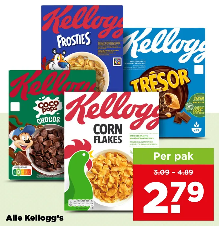 Aanbieding: Kellogg's Cereals (Frosties, Trésor, Coco Pops