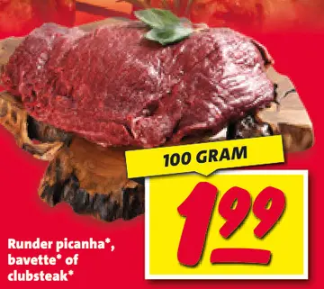 Aanbieding: Runder picanha, bavette of clubsteak